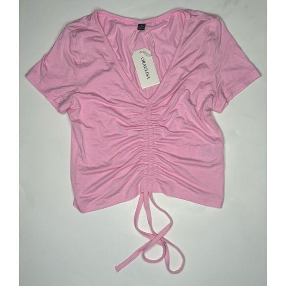 Oraulisa 2 Piece Light Pink Raunched Shorts And Tie Top Set SIZE Medium NWT - Picture 5 of 8